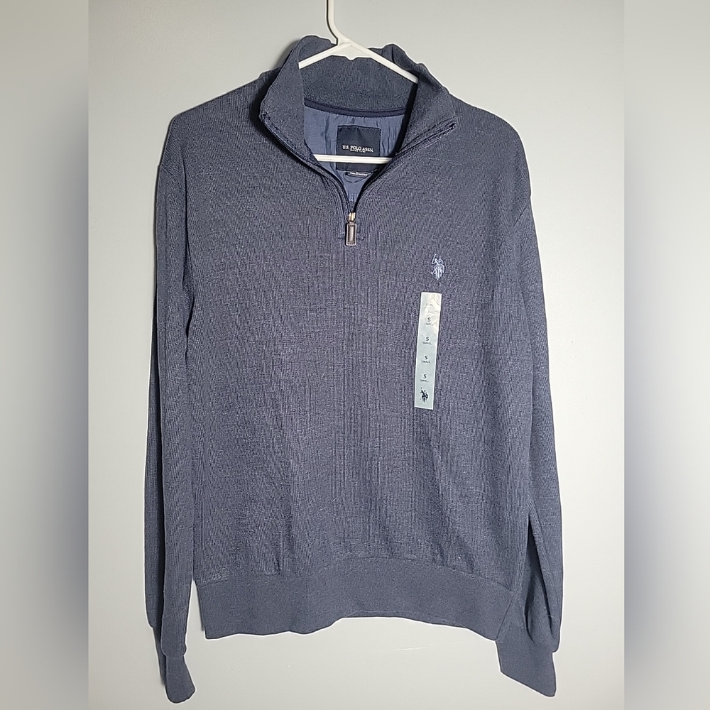 NWOT US POLO 1/4 zip tide mens Blue sweater size Small  cotton blend